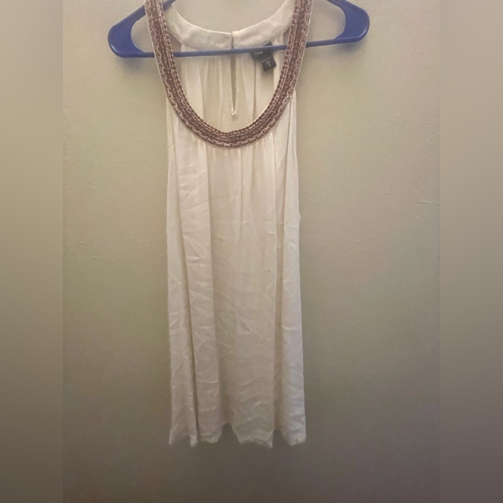 Torrid Cream Top with Brown Beaded Trim